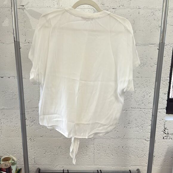 White Button-Up Blouse by OLIVACEOUS - Size Medium - Button Up Tie Short Sleeve - Picture 4 of 4